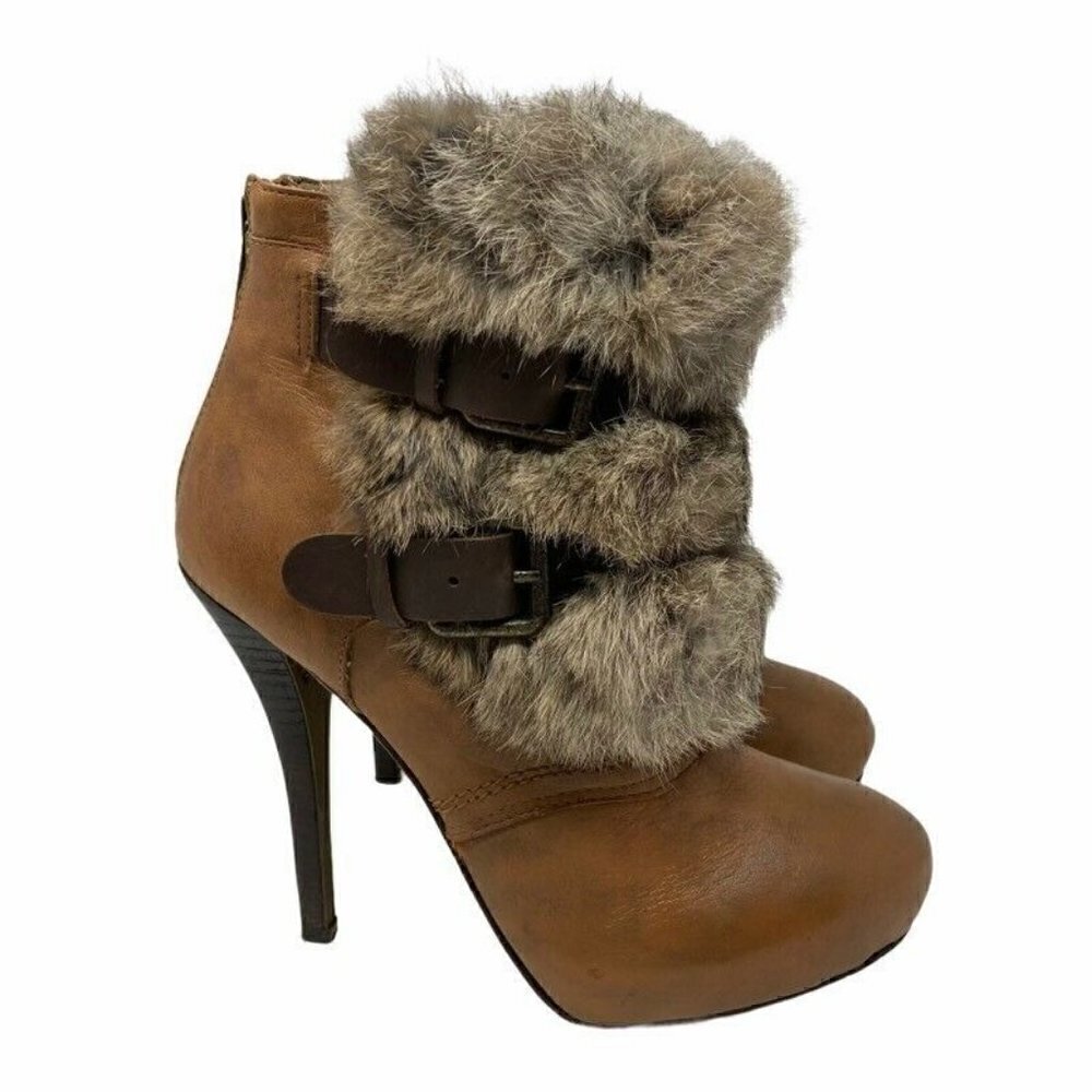 Dolce Vita Tatum Ankle Boots Brown Rabbit Fur 7.5